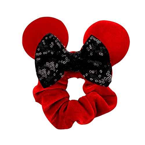 JOYFISCO 3 Pack Mouse Ears Scrunchies Velvet Hair Scrunchies Sequin Bows Hair Ties Hair Bands Ponytail Holder Hair Accessories for Women Girls