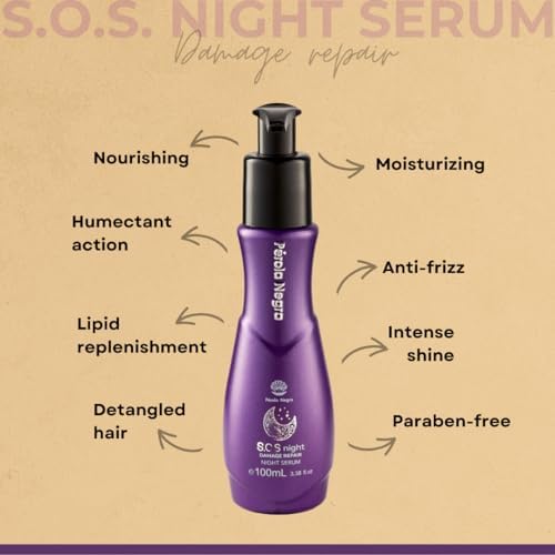 PÉROLA NEGRA S.O.S Night Serum - Damage Repair with Vitamin E & Argan Oil | 3.38 Fl. Oz - Nourishing Treatment for Dry Hair
