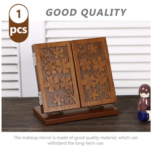 1pc Wood Dressing Table Mirror Wooden Three Mirrors Indoor Desktop Make up Vanity Carved Vanity Makeup Standing Desk Makeup