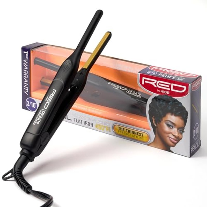 Kiss Red by Pencil Flat Iron Hair Straightener, 0.3 Inch, Ceramic