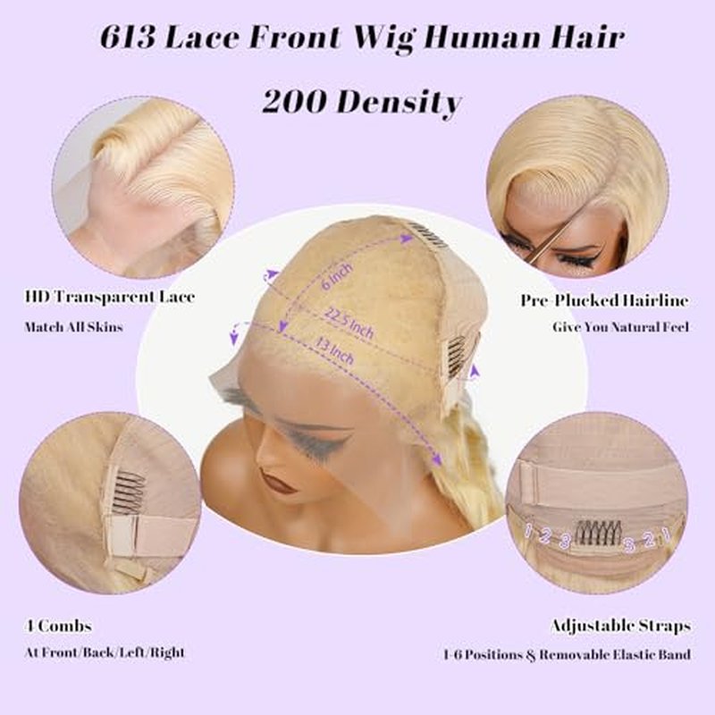 613 13x6 Lace Front Wig Human Hair 200 Density 24 Inch Body Wave 613 Blonde Wig Human Hair 13x6 200 Density HD Lace Front Wigs Human Hair Blonde Pre Plucked for Women