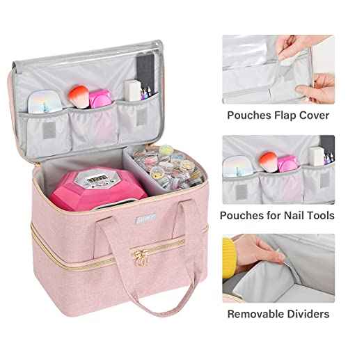 Nail Polish Organizers and Storage,Double-Layer Nail Supplies Carrying Case Bag Holds 40 Bottles(15ml-0.5 fl.oz) and Nail Lamp