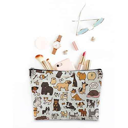 Sufamb Cute Dogs Doodle Art Makeup Bag, Funny Puppy Dog Pattern Cosmetic Pouch for Women Girls, Christmas Birthday Gifts for Dog Lovers Women Girls