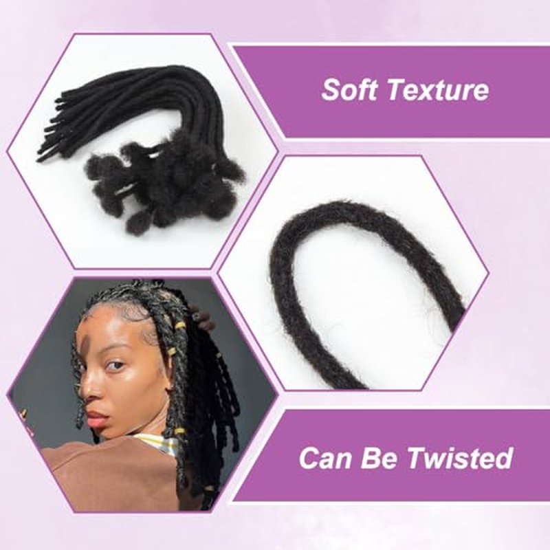 16 inch 50 Strands Loc Extensions Human Hair, 0.4cm Width 100% Human Hair Dreadlock Extensions for Men/Women, Can be Dyed Soft Dreads Extensions,1b