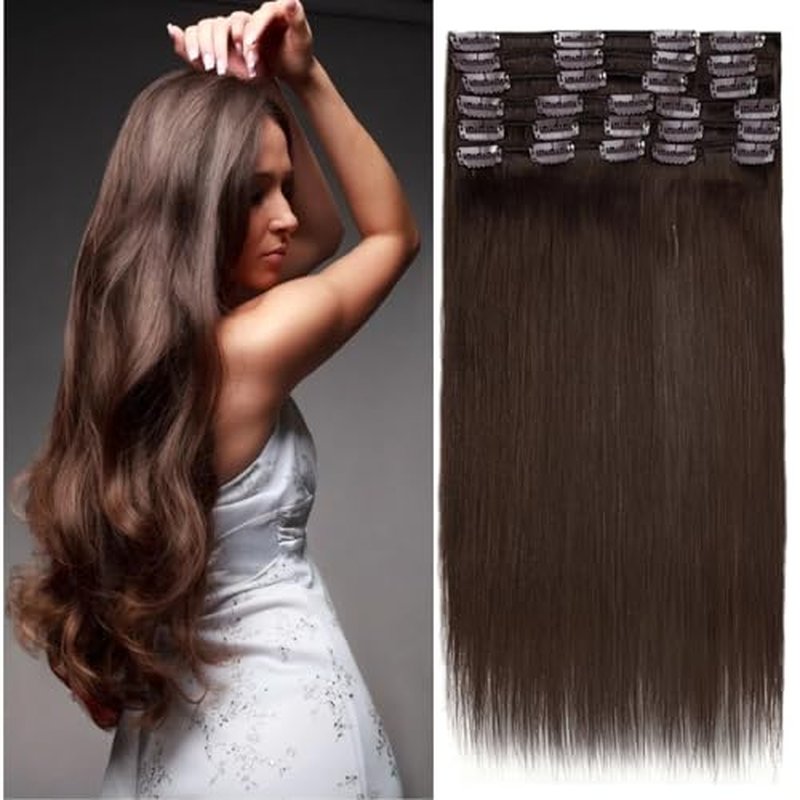 Clip In Hair Extensions Real Human Hair, Remy Human Hair Extensions 12PCS Long Soft Natural Hair piece 14-28 Inch Straight Hair Extension for Women(180g-250g 4# Medium Brown)
