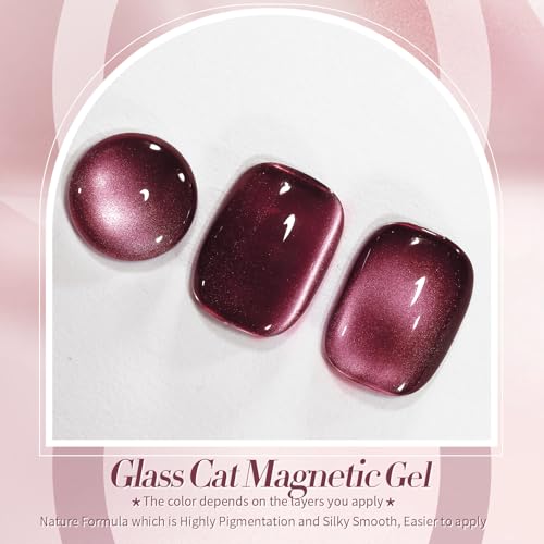 Born Pretty Cat Magnetic Eye Gel Nail Polish,Red Wine Jelly Glass Magnetic Gel Polish Glitter Soak Off Nail Art Salon Manicure Home Gift 15ml