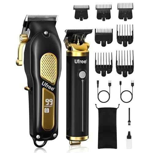 Ufree Hair Clippers for Men, Professional Clippers and Trimmers Set, Cordless Clippers for Hair Cutting, Beard Trimmer, Barber Clippers, Rechargeable Electric Shaver, Gifts for Men, Black Gold