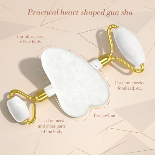 Gua Sha Facial Massage Tool & Jade Roller Set, Facial Massager for Face, Neck, Back, Arms, Legs, Eye,SPA Gifts for Women Gua Sha Facial Massager Reduce Puffiness and Improve Wrinkles