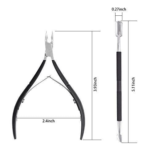 Ejiubas Cuticle Trimmer with Cuticle Pusher Cuticle Nipper Professional Grade Stainless Steel Cuticle Remover Cutter Clipper Durable Pedicure Manicure Tools (Black)