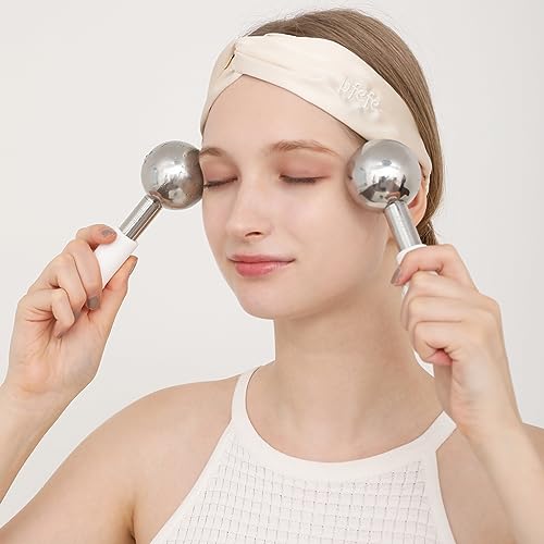 Pfefe 360 Rotating Ice Globes for Face & Eyes, Unbreakable Stainless Steel Cryo Sticks for Beauty Routines, Facials Cold Roller Colling Globes for Puffiness, Wrinkles, Dark Circles, Headaches