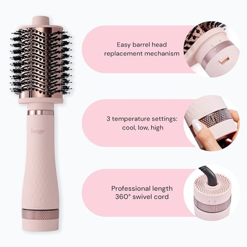 L'ANGE HAIR Multi-Volume Series Blow Dryer Brush | Interchangeable Hair Dryer Brush with Ionic Titanium Barrel for Smooth, Voluminous Styling | Black - Oval 75mm