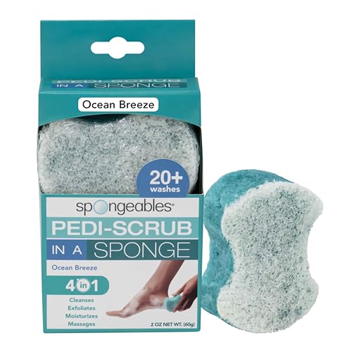 Spongables Pedi Scrub Foot Exfoliating 20+ Wash Sponge, Ocean Breeze, 1 Count