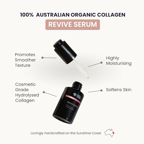 Organic Collagen Australia Revive Serum ? Hydrating Face Serum with Hydrolyzed Collagen, Aloe Vera, Pine Bark Extract & Vitamin C ? Smooths Fine Lines, Nourishes, & Softens Skin (1 oz)