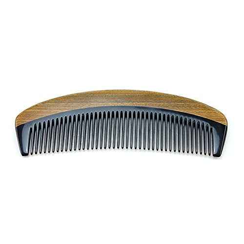 Natural Ox Horn Pocket Hair Comb, 100% Handmade Premium Quality Anti-Static Comb Without Handle - Buffalo Horn Oval Fine Tooth, Green Sandalwood