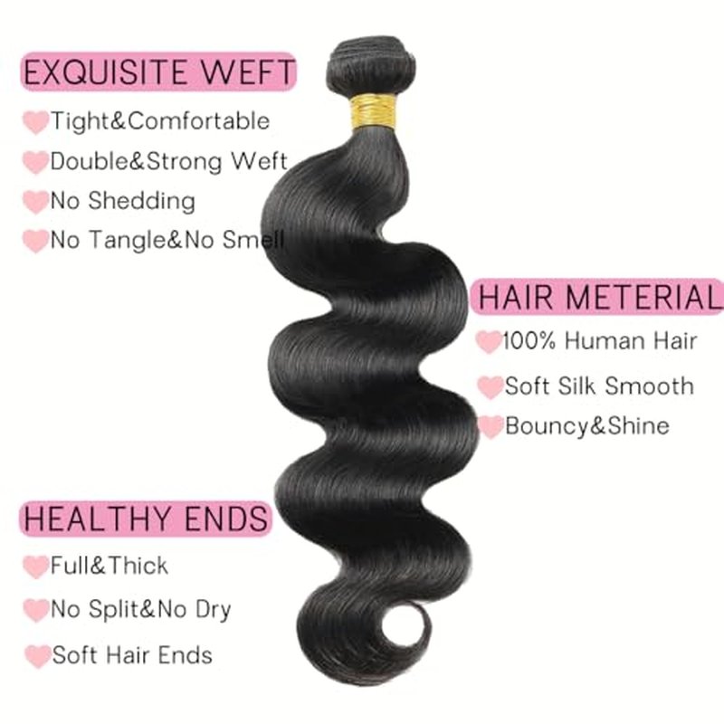 Body Wave 3 Bundles Human Hair 22 22 22 Inch 100% Brazilian Human Hair Bundles Weave Bundles Deals Real Human Hair Extensions Natural Black Color