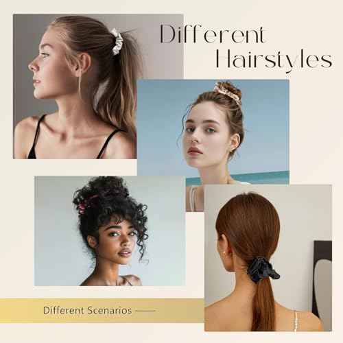 ZIMASILK 100% Mulberry Silk Hair Scrunchies, Best For Women And Girls¡¯Hair, Elastic Hair Bands For Ponytail Holder Gentle And No Hurt (5 Pack, Light Blue, Pink, White, Taupe, Peacock Blue)