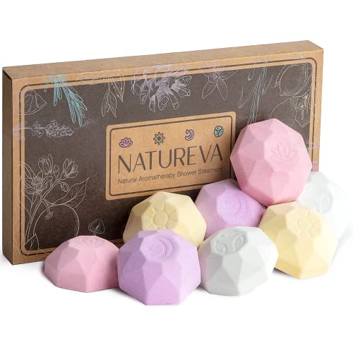 Organic Shower Steamers Aromatherapy - 8 XL Natural Shower Bombs, Essential Oil Shower Steamer Gift Set, Relaxation Gifts Women, Shower Melts Tabs, Stress Relief Scents, Unique Self Care Box