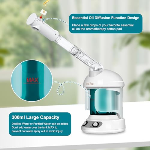 Facial Steamer, Nano Ionic Face Steamer for Facial Deep Cleaning Portable Ozone Steamer with Extendable 360¡Æ Rotating Arm, Humidifier for Home Salon Spa or Personal Care (Blue)