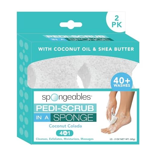 Spongables Pedi Scrub Foot Exfoliating 20+ Wash Sponge, Coconut Colada, 2 Count