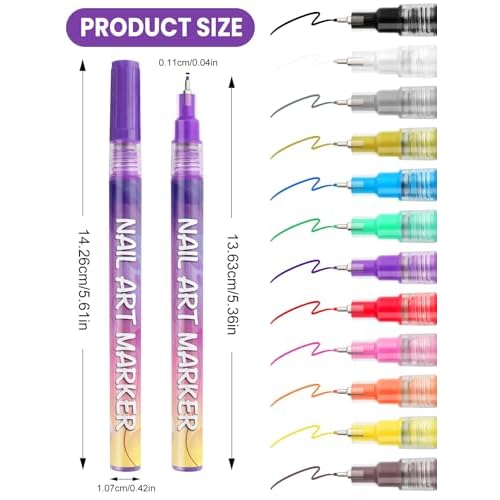12 Color Acrylic paint pen Set, Kalolary Nail Polish Pens Nail Point Graffiti Dotting Pen Drawing Painting Liner Brush for DIY Nail Art Beauty Adorn Manicure Tools