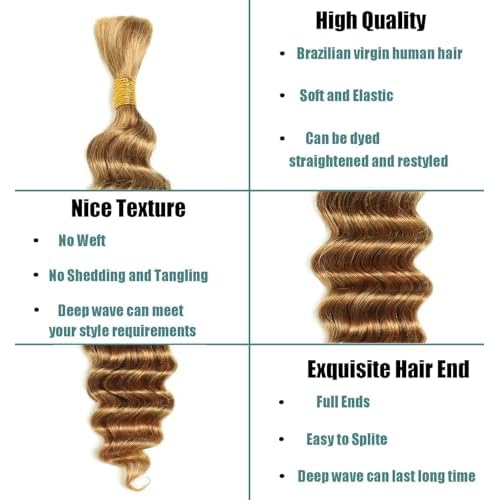 Deep Wave Bulk Human Hair for Braiding No Weft Human Braiding Hair For Boho Braids Brazilian Virgin Human Hair Extensions 100g 2 Bundles Human Hair 22Inch 27#