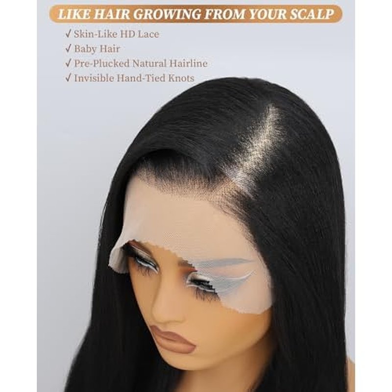 Latasha 13x6 Synthetic Lace Front Wig for Black Women Straight HD Lace Frontal Wigs Pre Plucked Wear and Go Glueless Wigs for White Women 28 inch Long Black Wig (Off Black 1B)