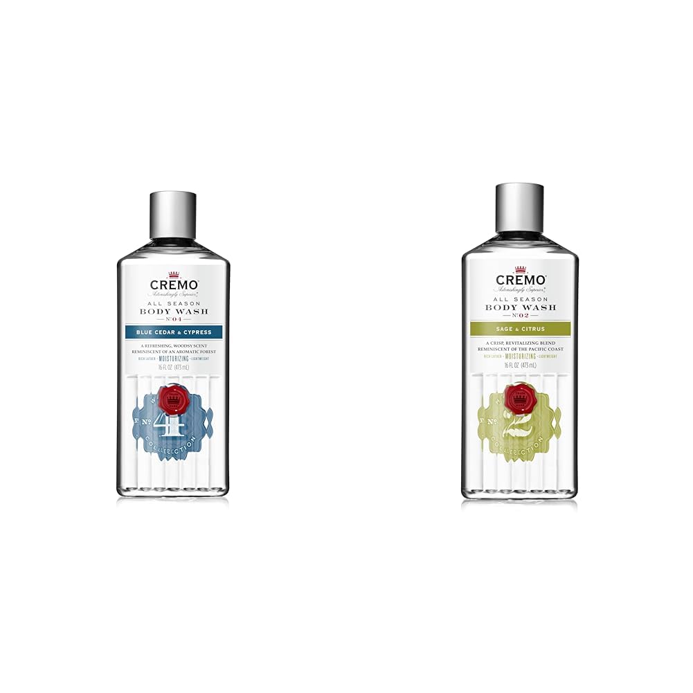 Cremo Men's Body Wash Bundle with Blue Cedar & Cypress and Sage & Citrus Scents, 2 x 16 Fl Oz