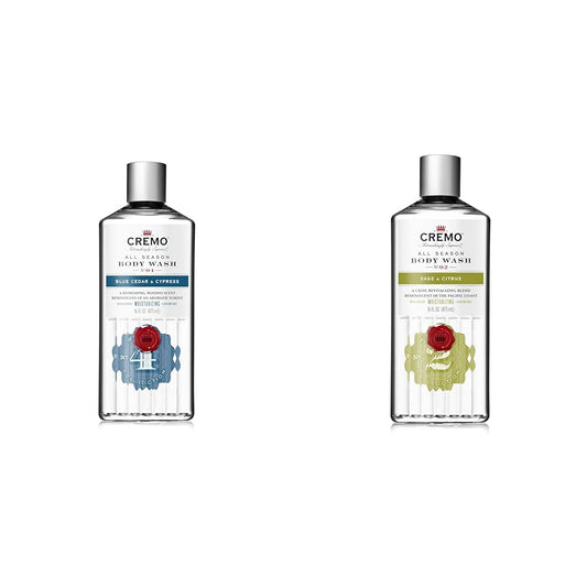 Cremo Men's Body Wash Bundle with Blue Cedar & Cypress and Sage & Citrus Scents, 2 x 16 Fl Oz