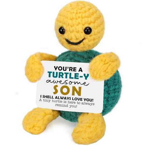 Christmas Son Gifts from Mom Dad, Stocking Stuffers Birthday Gifts for Son Teens Adult Kids, Best Step Bonus Son in Law Ever Gift Present, Funny Small Cute Handmade Positive Animals Crochet Turtle