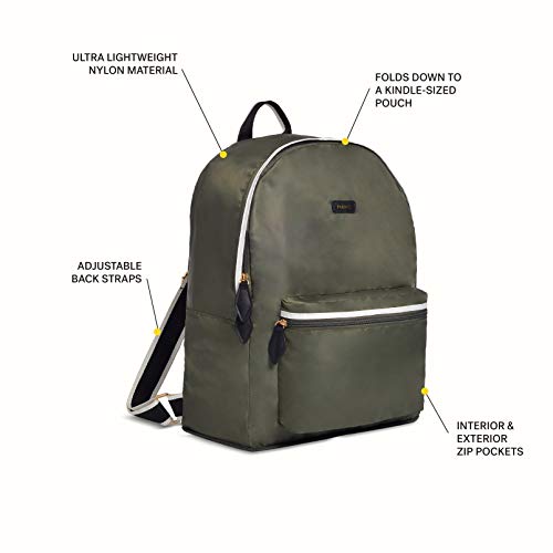 Paravel Fold Up Travel Backpack | Packable and Lightweight Foldable Travel Bag | Carry On Nylon Backpack with Trolley Sleeve, Safari Green