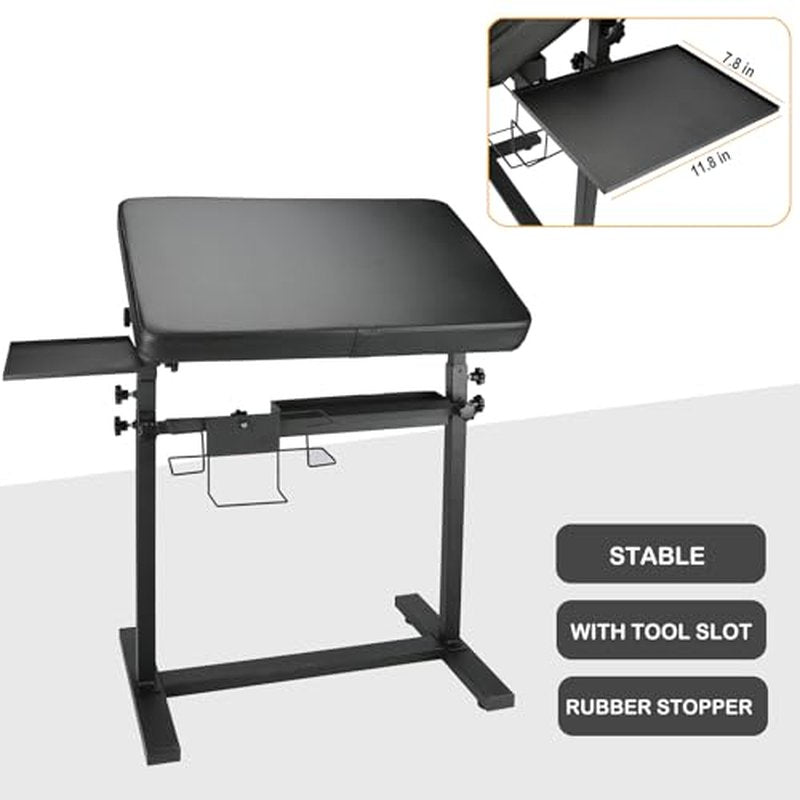 Tattoo Arm Rest Height Adjustable Oversized Soft Tattoo Armrest Stand for Tattoo Supplies (Black-Upgraded with Tray)