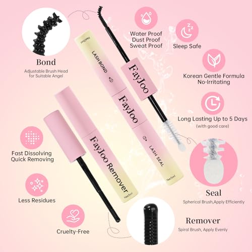 Natural Wispy Lash Clusters Kit, C Curl Soft Individual Lashes 8-16mm, DIY Eyelash Extensions with 0.05mm Thin Invisible Band, DIY Salon Kit with Bond Seal Remover Tweezer, FayJoo AIRY 12 Kit