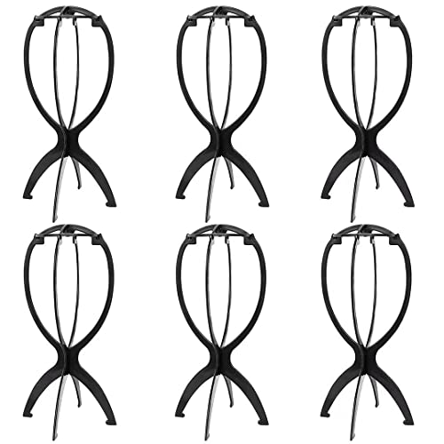 6 Pack Short Wig Stand Portable Wig Holder for multiple Wigs and Hats, 14.2 Inches Travel Wig Stand(Black)