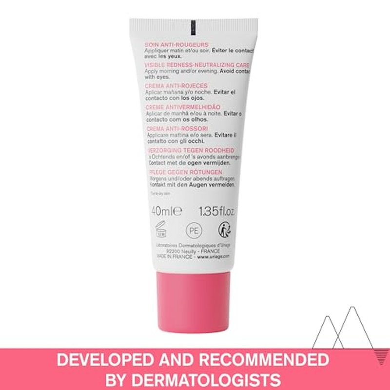 Uriage Roseliane Anti-Redness Cream with Green Pearls, Shea Butter, Ginseng & Algae Extracts | Soothes, Hydrates, Reduces Visible Redness, Paraben-Free, Non-Comedogenic, 40 mL / 1.35 oz
