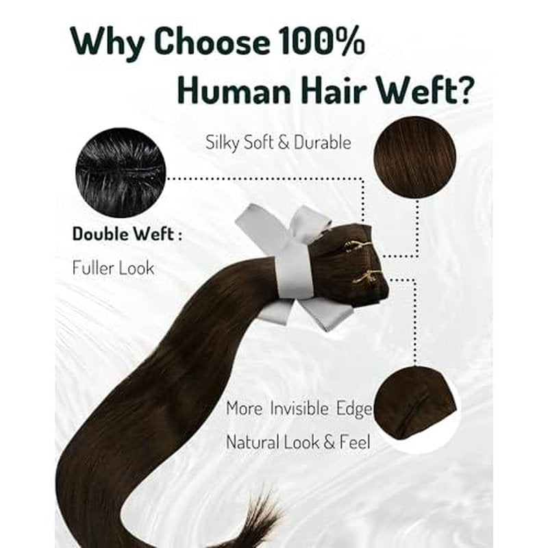 RUNATURE Brown Sew in Hair Extensions Real Human Hair 22 Inch 100g Straight Remy Hair Sew in Extensions #4 Chocolate Brown Weft Human Hair Extensions Weft Sew in Bundles Human Hair Brown Full Ends