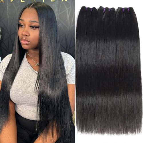 Vanlov Straight Bundles Human Hair 16 16 16 Inch Remy Hair Bundles 100% Unprocessed Brazilian Virgin hair 3 Bundles Double Weft Natural Black