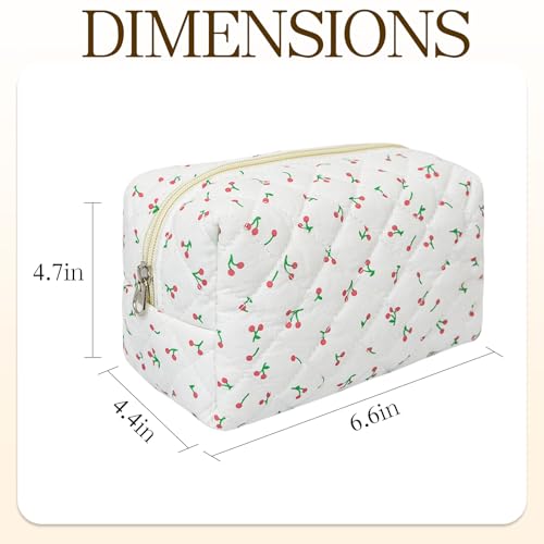 Quilted Makeup Pouch,Cotton Puffy Makeup Bag, Coquette Cosmetic Bag for Women and Girls, Aesthetic Organizer Bag, Cute Flower Travel Toiletry Bag