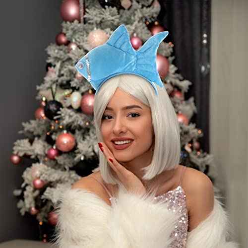 LOGOFUN 3Pcs Fish Headband Plush Animal Headbands Funny Cosplay Headwear Props Halloween Party Dress Up Accessories (Blue)