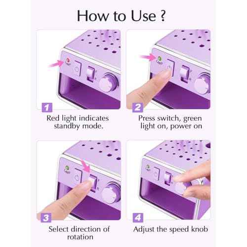 Subay Nail Drill Machine Electric File, Portable for Acrylic Gel Dip Powder Nails, Nail Drill Kit for Manicure Pedicure, Nail Set with Everything, Purple