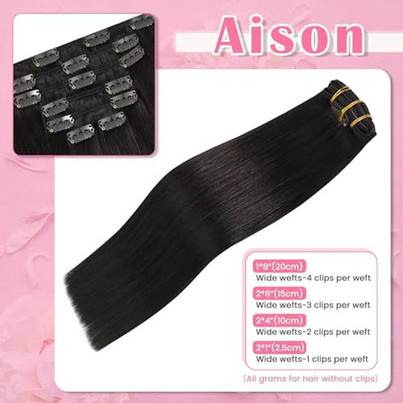Aison Dark Brown Clip in Hair Extensions Real Human Hair 115G 100% Soft Silky Straight 7pcs 16 clips (22 Inch #2)