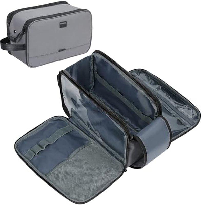 ZEEMO Travel Toiletry Bag for Men, Medium Water-Resistant Double-Sided Full-Open Dopp Kit, Versatile Organizer for Shower and Hygiene Accessories, Bathroom Essentials, Cosmetics, Large, Grey