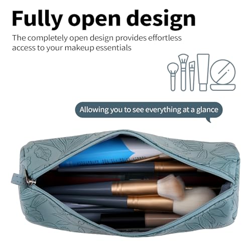 2pcs Set PU Leather Cosmetic Bag for Women - Floral Makeup Bag Portable Storage Purse for Makeup (Z-Blue-2 Case)