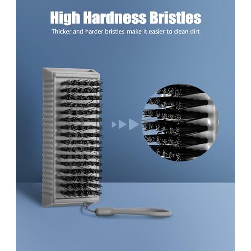 Nail Brush for Cleaning Fingernails, 2Pack Heavy Duty Nail Brushes Remove Dirt and Paint Fingernail Brush Deep Cleaning Mechanical Nail Scrub Brush Two-Sided with Hanging Rope, Grey