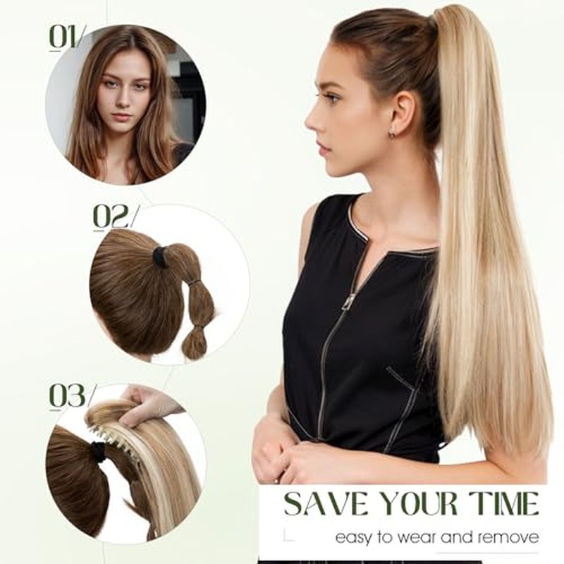 Ponytail Extension, 18 Inch Claw Clip Ponytail Extension Human Hair Long Straight Jaw Clip in Real Hair Pony Tails Hairpieces for Women Natural Black