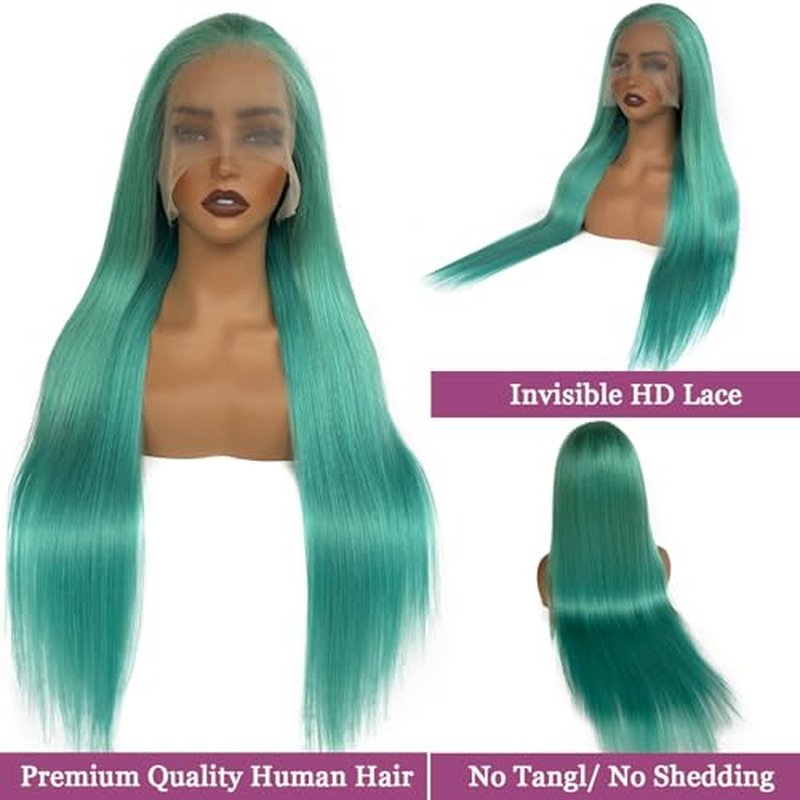 Ubetta Aqua Blue Lace Front Wigs Human Hair Glueless Transparent 13x6 Lace Front Wigs Human Hair Pre Plucked 20 Inch Colored Turquoise Wig Human Hair 180% Density HD Lace Frontal Wigs for Women