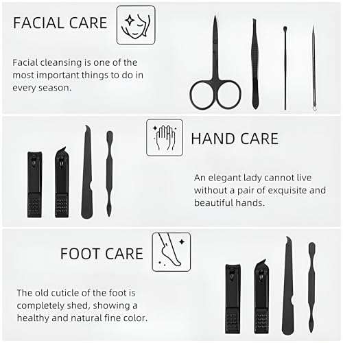 Nail Clipper & Grooming Set,10-Piece Manicure Set, Nail Care Kit with Travel Case, Ideal Christmas Gift or Stocking Filler Stuffers for Men & Women