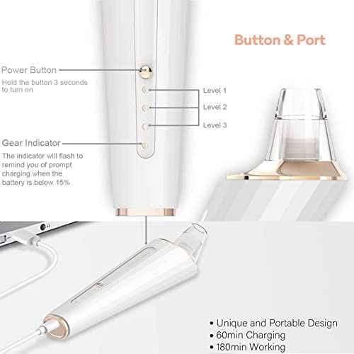Blackhead Remover Pore Vacuum, Upgraded USB Rechargeable Facial Pore Cleaner Blackhead Removal Kit with 3 Suction Power,5 Probes Black Head Extractions Tool for Women & Men
