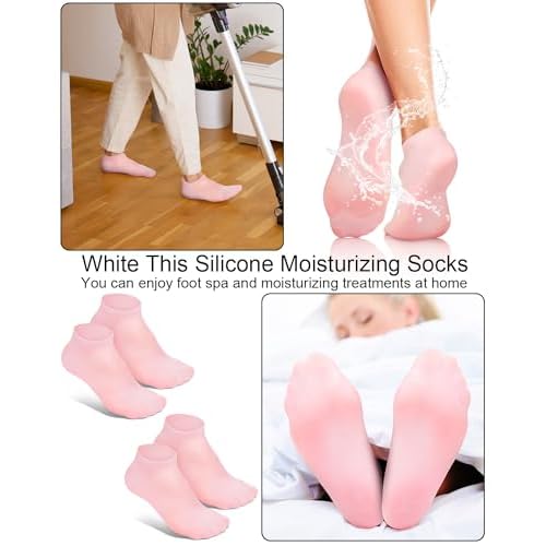 2 Pairs Silicone Moisturizing Foot Socks, Soft Silicone Socks, Anti Slip Gel Spa Socks Softening Feet Dry Cracked Skin, Spa Pedicure Socks for Women Foot Care After Pedicure