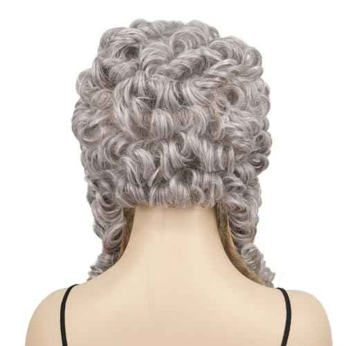 Aimole Curly Grey Judge Lawyer Wig Synthetic Long Wigs for Men Colonial Barristers Wig Halloween Cosplay Christmas Party Costume Hair (#53)