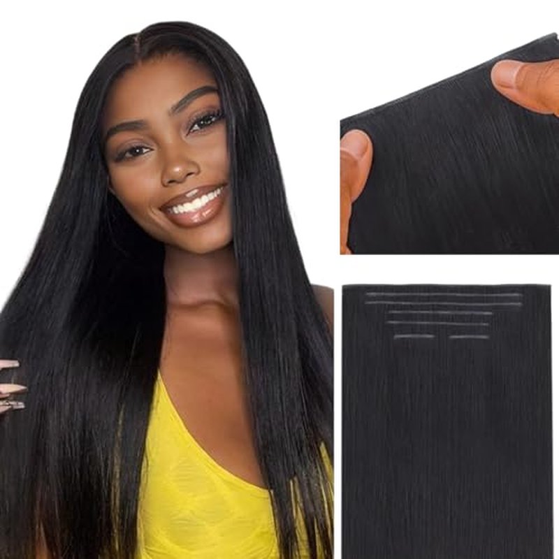 IDN BEAUTY Genius Weft Straight Clip In Hair Extensions Human Hair For Black Girl Women, Virgin Hair Longer Lifespan, Invisible Seamless PU Weft Clip Ins, 16 Inch 110g 7Pcs Natural Black
